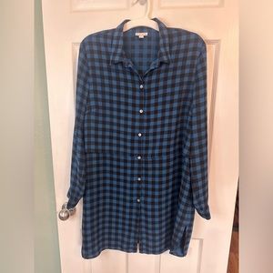 J.Jill Teal & Black Buffalo Check Long Sleeve Layered Tunic Shirt Size L